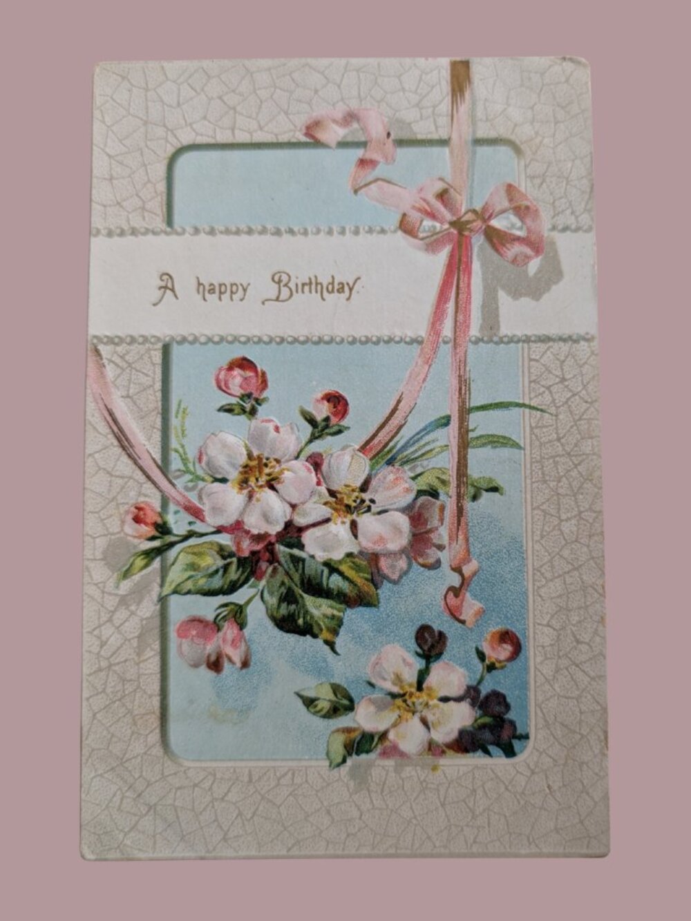 10/$25 Antique Postmarked Embossed Floral Birthday Postcard Undivided Back